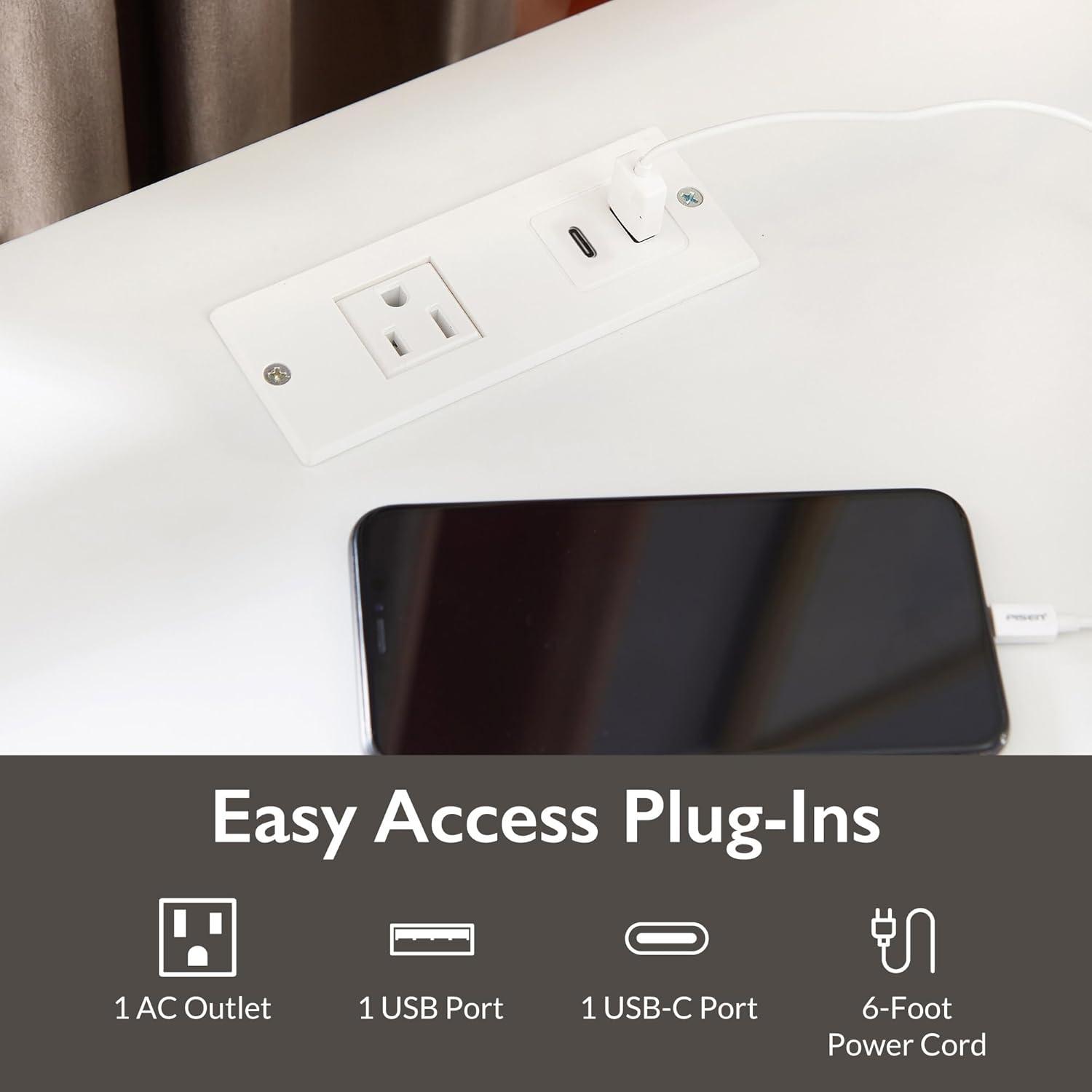 Laurent Collection Hardwood Bedroom Night Stand with Top Drawer, Door and 2-plug Electrical Outlet