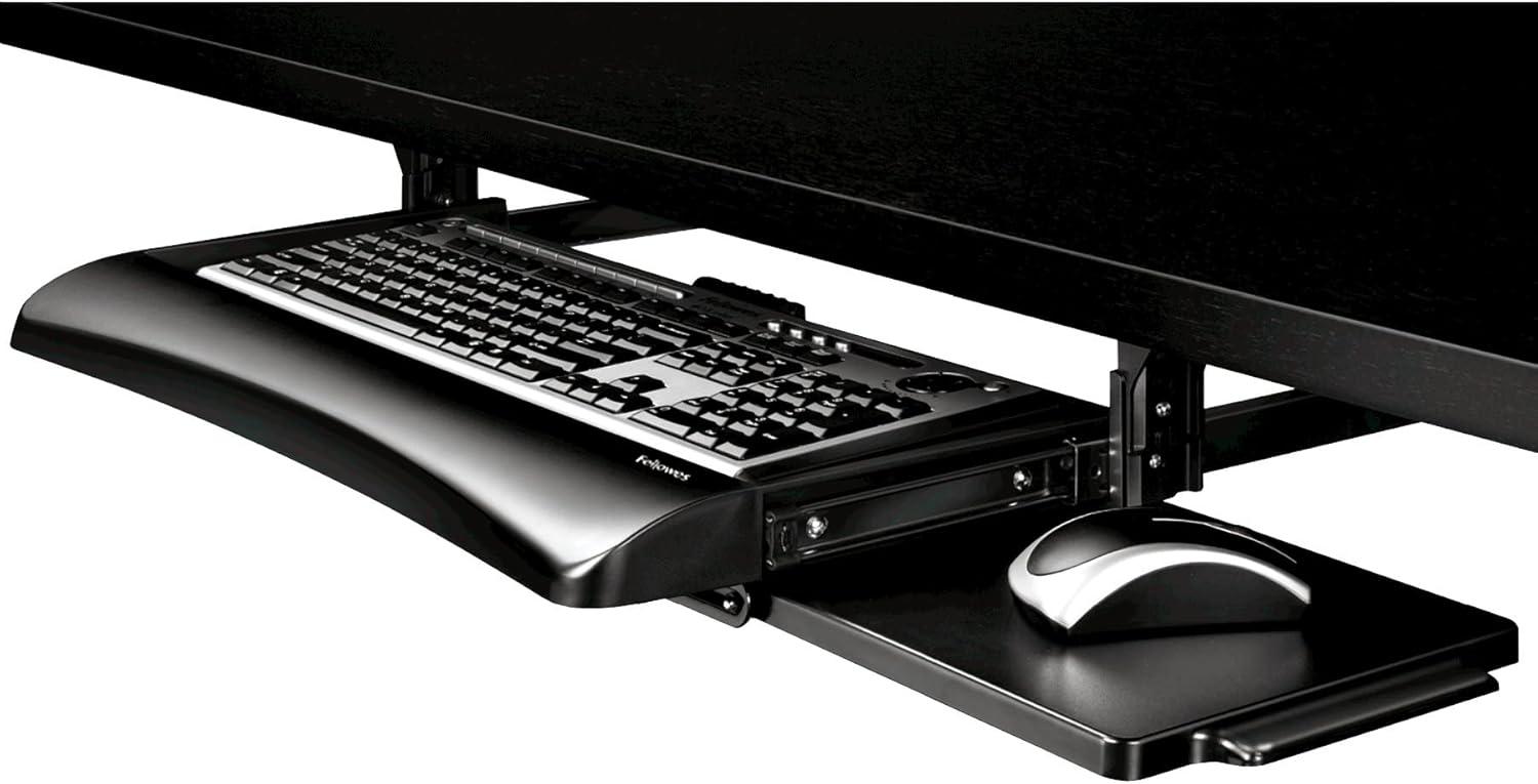 Black Adjustable Under-Desk Keyboard Drawer with Mouse Tray