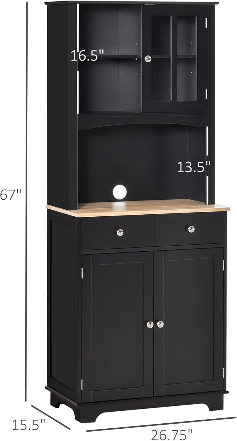 HOMCOM Freestanding 67" Kitchen Buffet with Hutch, Pantry Cabinet with Microwave Stand, Adjustable Shelf, 2 Drawers, Cupboard, Black