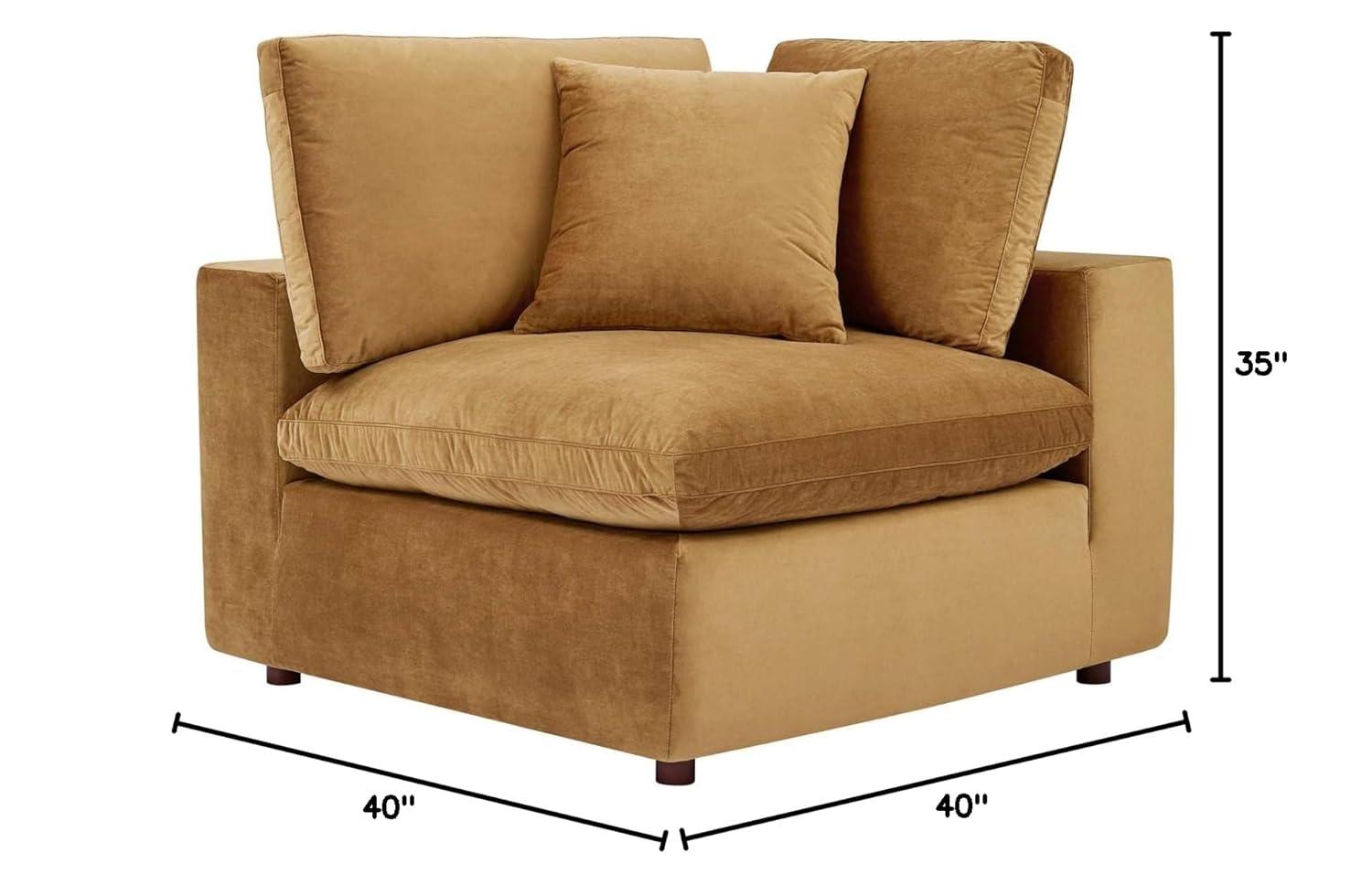 Modway Commix Down Filled Overstuffed Performance Velvet Corner Chair in Cognac