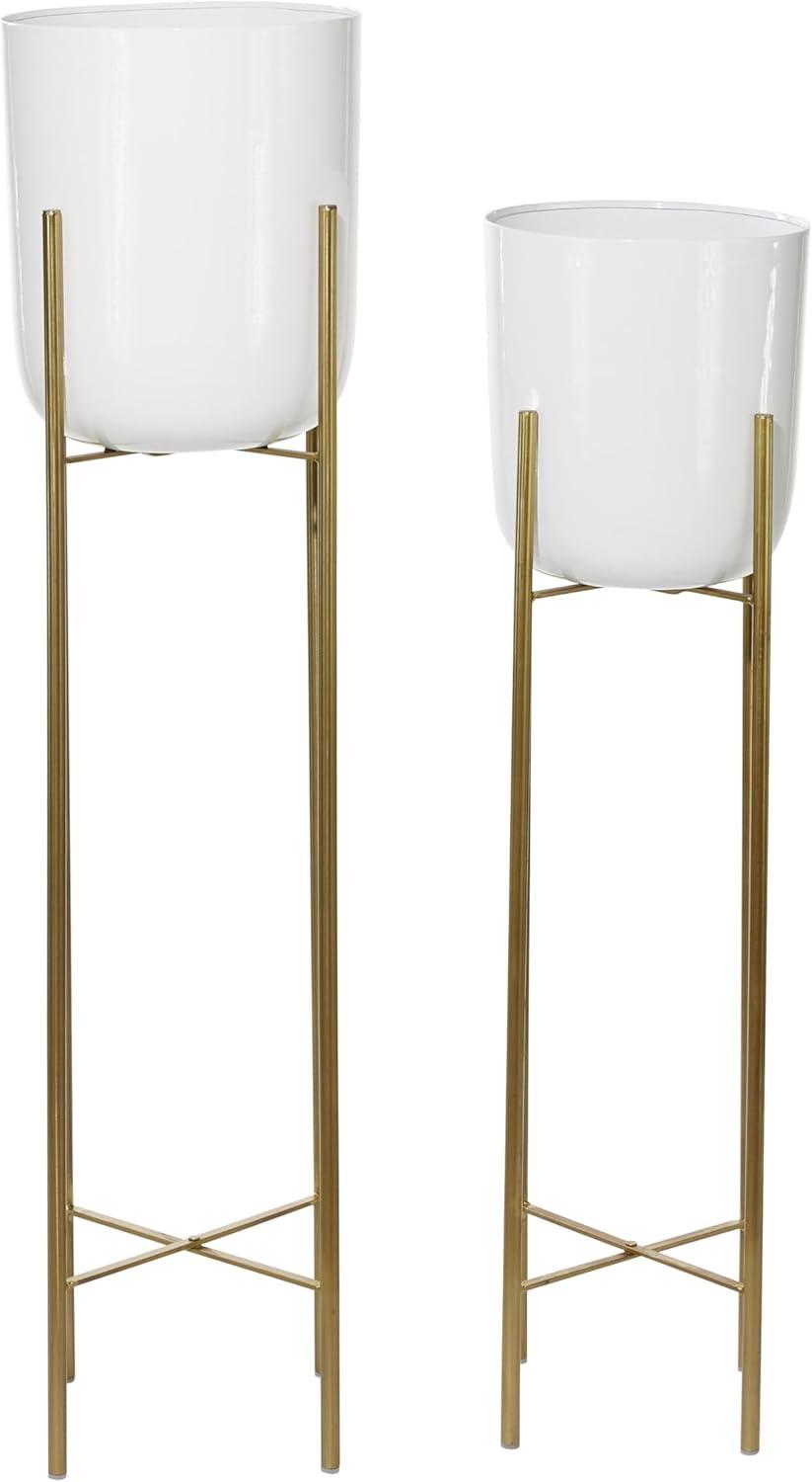 CosmoLiving by Cosmopolitan 2 - Piece Silver Metal Tall Indoor Outdoor Dome Indoor Outdoor Planter with Removable Stand Set