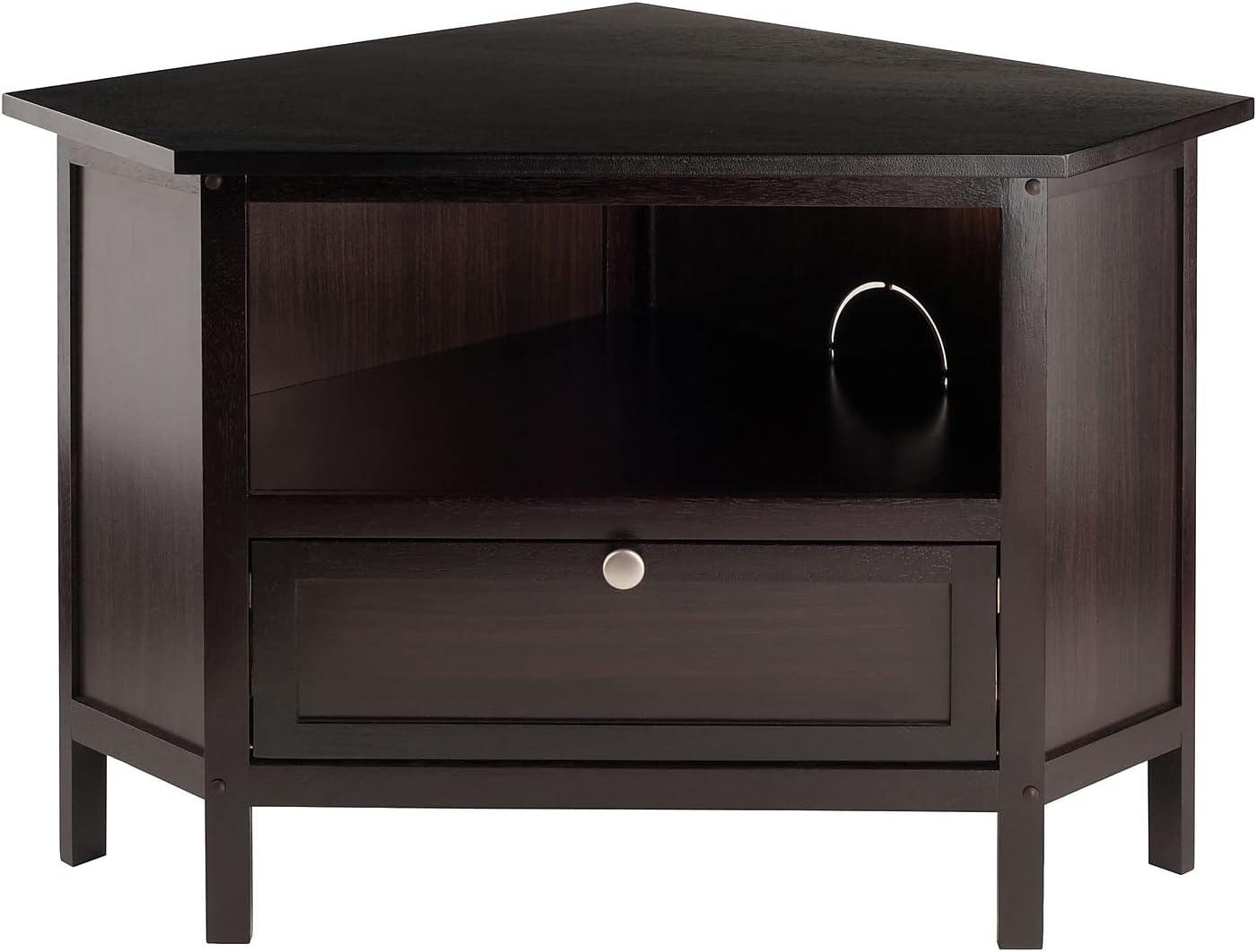 Winsome Zena Corner TV Stand for TVs up to 27" Espresso: Mid-Century Modern, Open Shelving, MDF Wood