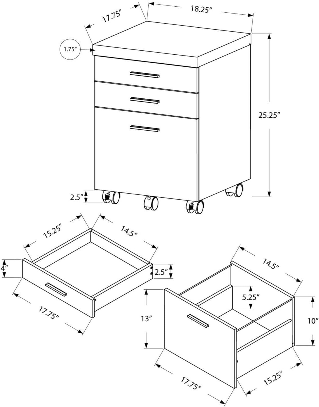 Gray Laminate 3-Drawer Lockable Mobile File Cabinet