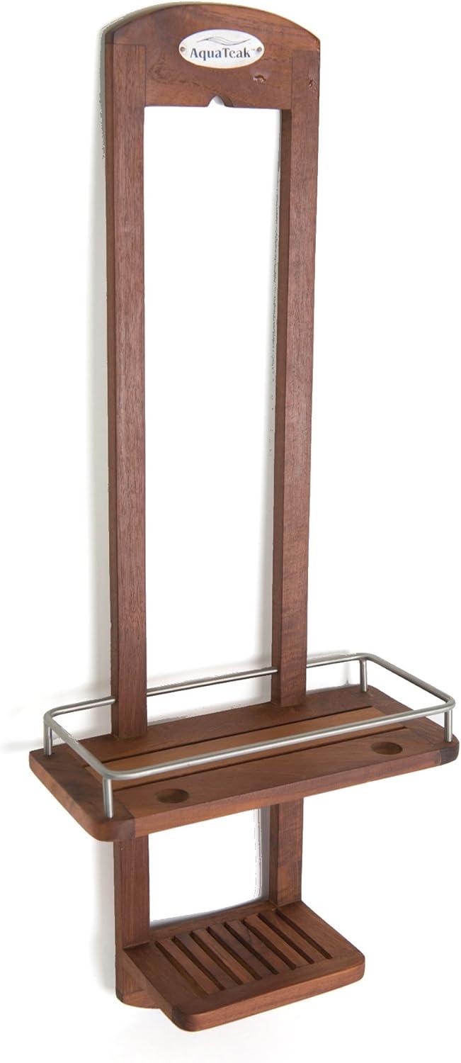 Moa Teak Wood Shower Caddy with Stainless Steel Molding