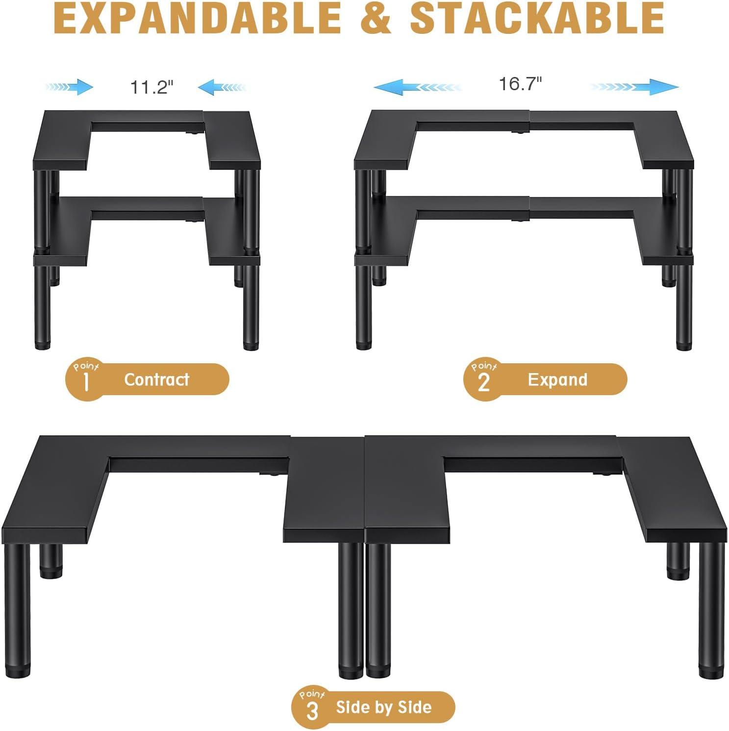 Expandable Black Metal 2-Tier Spice Rack Organizer