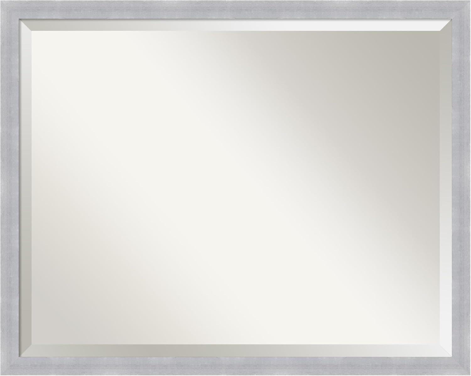 30" x 24" Grace Brushed Framed Bathroom Vanity Wall Mirror Nickel - Amanti Art: Modern Rectangle, No Assembly Required