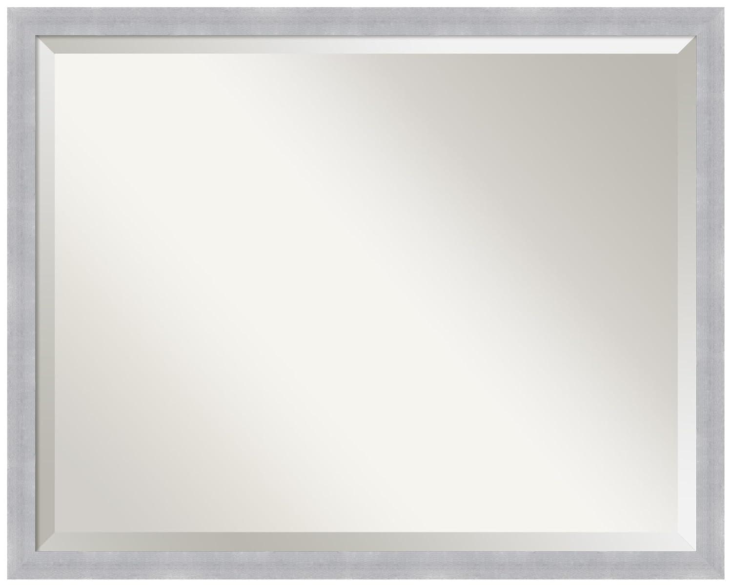 30" x 24" Grace Brushed Framed Bathroom Vanity Wall Mirror Nickel - Amanti Art: Modern Rectangle, No Assembly Required