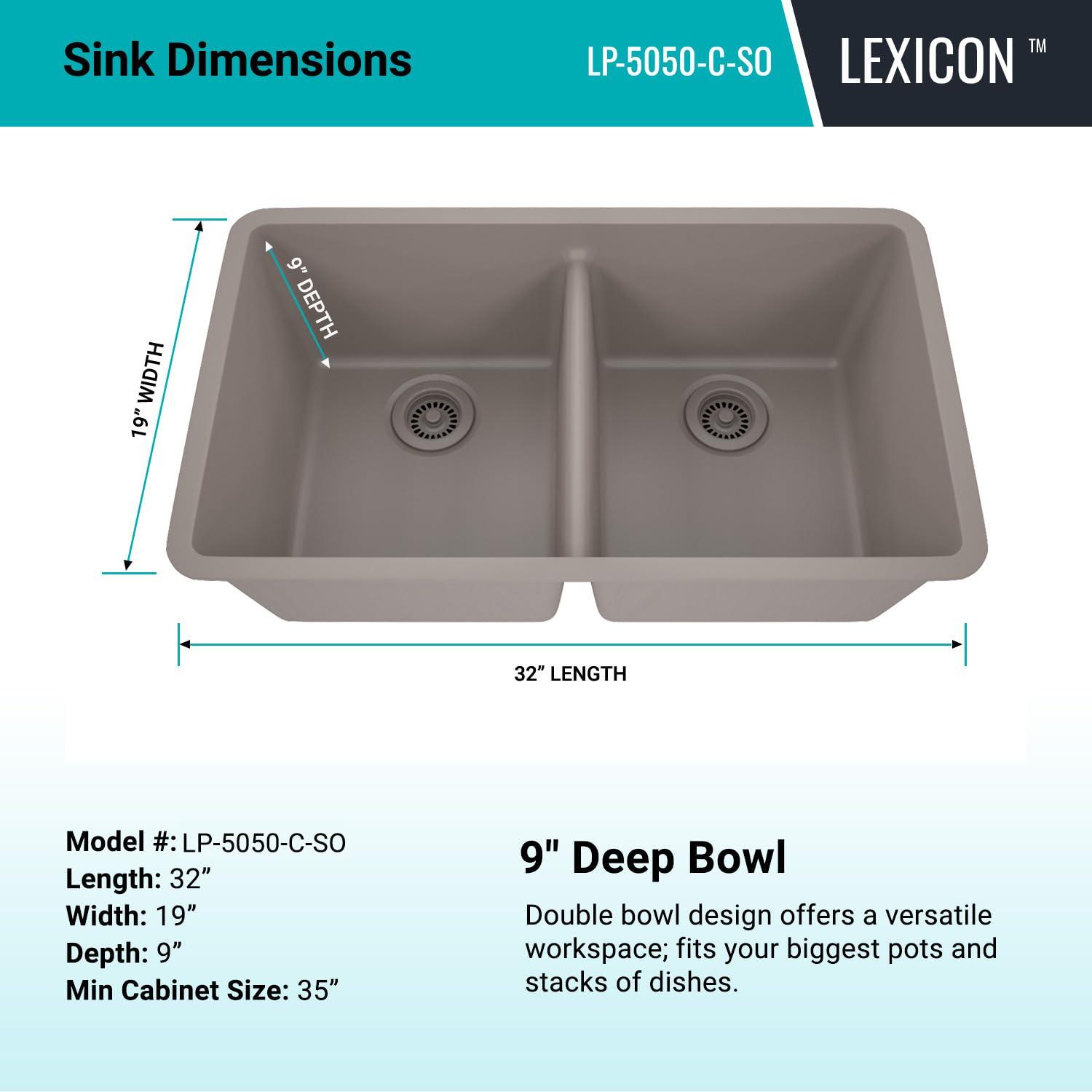 Lexicon Double Bowl Drop-in Stone Kitchen Sink, 32" x 19"