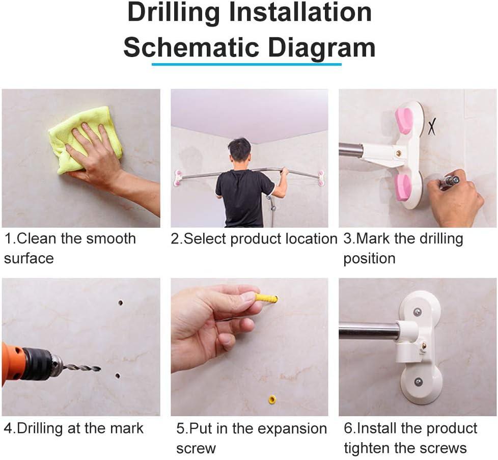 Hershii Curved Corner Shower Curtain Rod Wall Mounted L-Shaped Bathroom Curtain Hanger Pole Decorative Extendable Bathtub Metal Shower Rail Bar 40.15'' x 46.45 ''- 70.86''