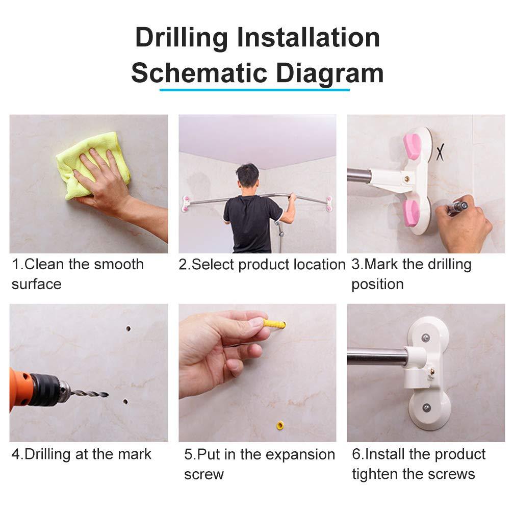 Hershii Curved Corner Shower Curtain Rod Wall Mounted L-Shaped Bathroom Curtain Hanger Pole Decorative Extendable Bathtub Metal Shower Rail Bar 40.15'' x 46.45 ''- 70.86''