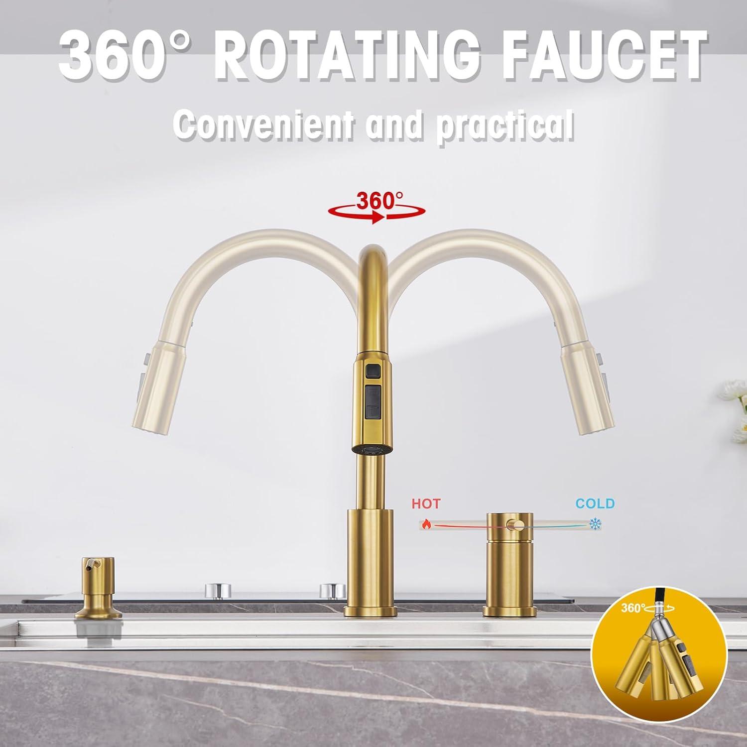 Kitchen Faucet Single Handle Stainless Steel Kitchen Sink Faucet with Pull Out Sprayer Brushed Gold Sprayer and Handle