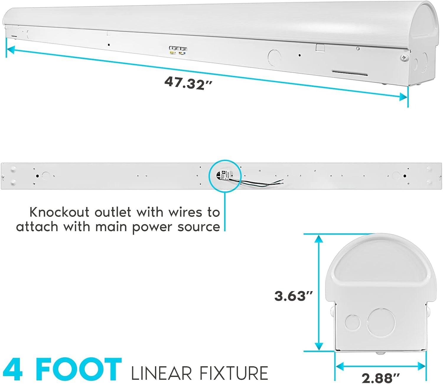 Luxrite 4FT LED Strip Light Fixture, 34W/38W/45W, Up to 5940 Lumens, 3 Color Selectable 3500K-5000K, Dimmable, Damp Rated, UL Listed