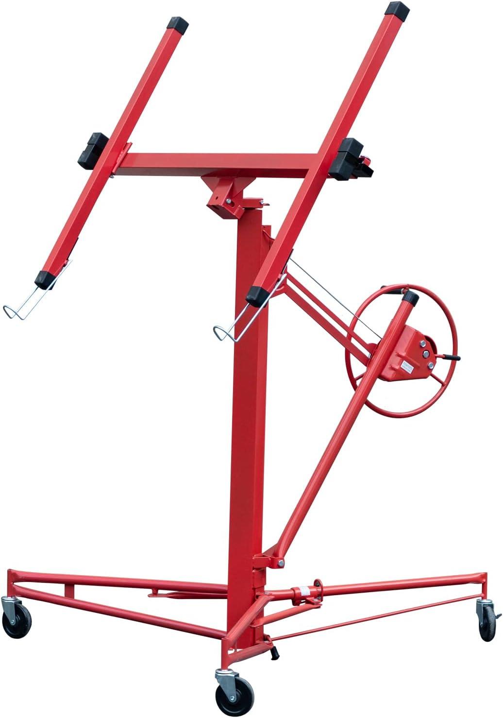 Red Heavy Duty Steel Drywall Panel Hoist with Rolling Casters