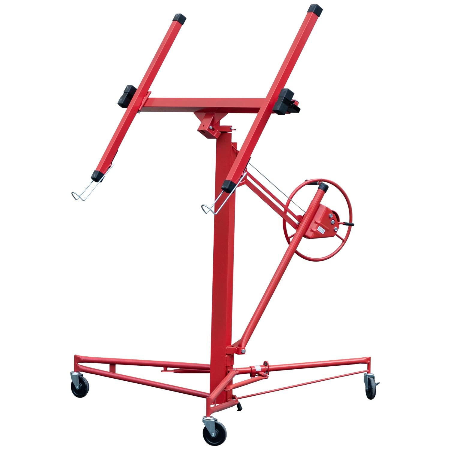 Red Heavy Duty Steel Drywall Panel Hoist with Rolling Casters