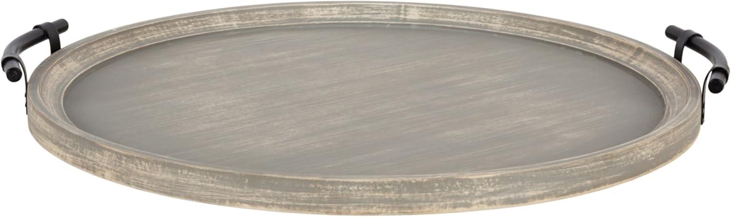 Kate and Laurel Bruillet Farmhouse Wood Round Ottoman Tray, 24 x 22, Rustic Brown, Circle Coffee Table Tray for Living Room Decor or Large Serving Tray