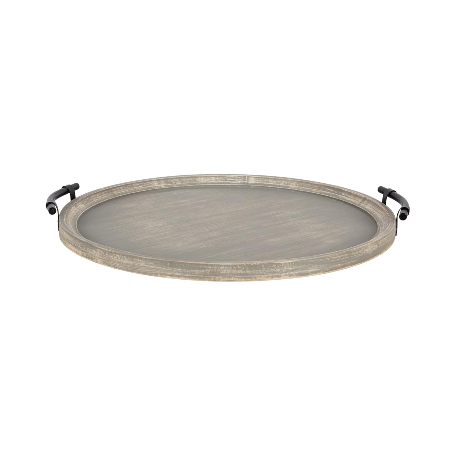 Kate and Laurel Bruillet Farmhouse Wood Round Ottoman Tray, 24 x 22, Rustic Brown, Circle Coffee Table Tray for Living Room Decor or Large Serving Tray