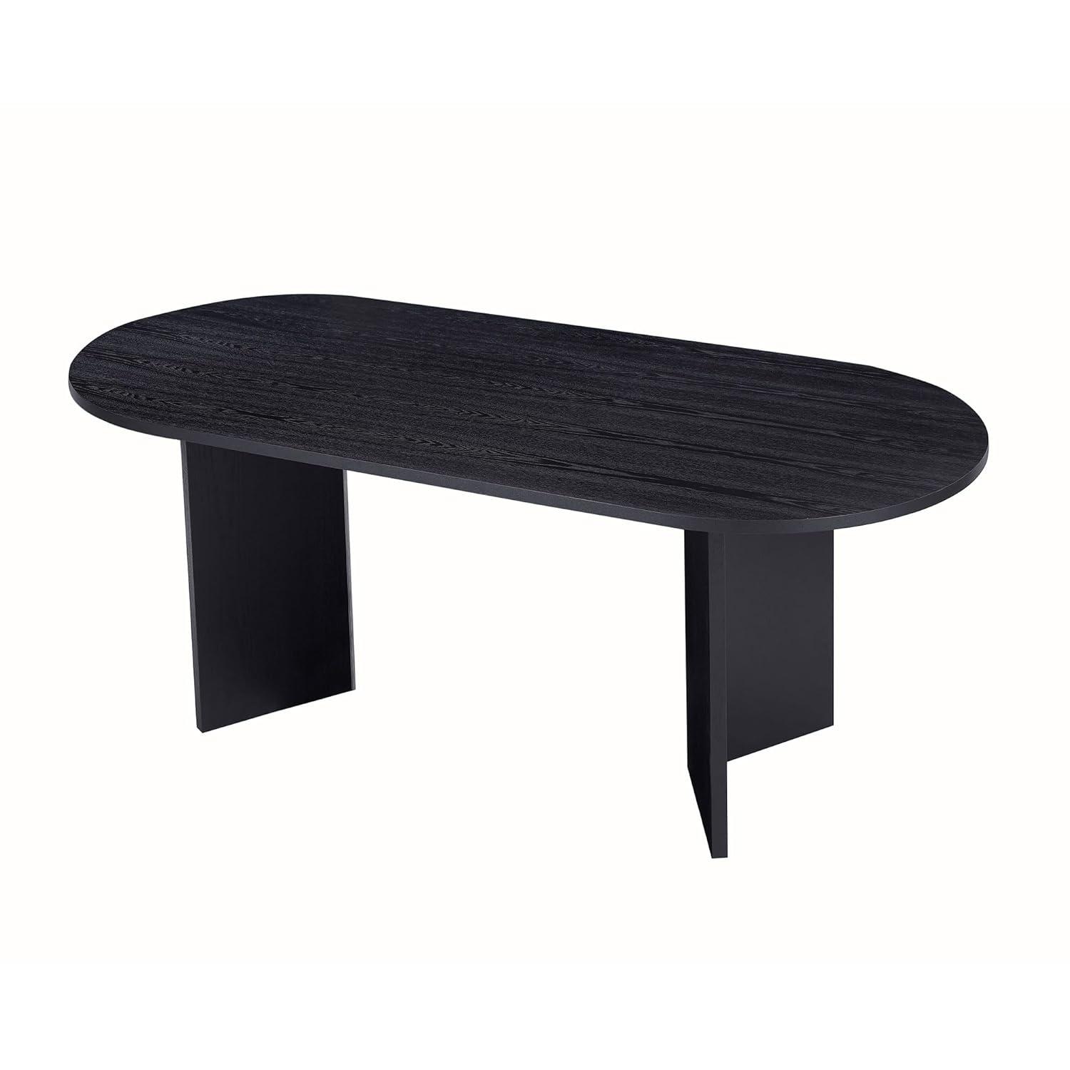 78" Black Oval Dining Table for 6 8 Person Wooden Kitchen Table Wood Dining Room Table Curved Meeting Tables Oval Conference Table with Wood Butterfly Base for Office