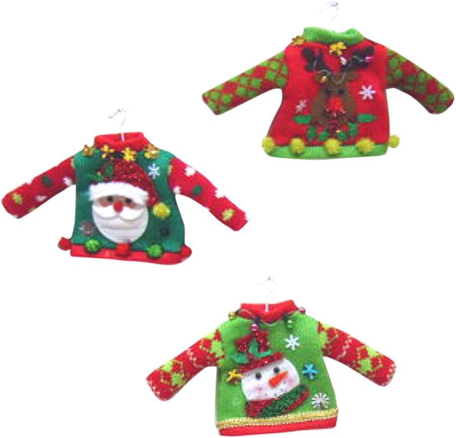 Tacky Sweaters Santa Snowman Reindeer Set of 3 Christmas Ornaments Elf Size