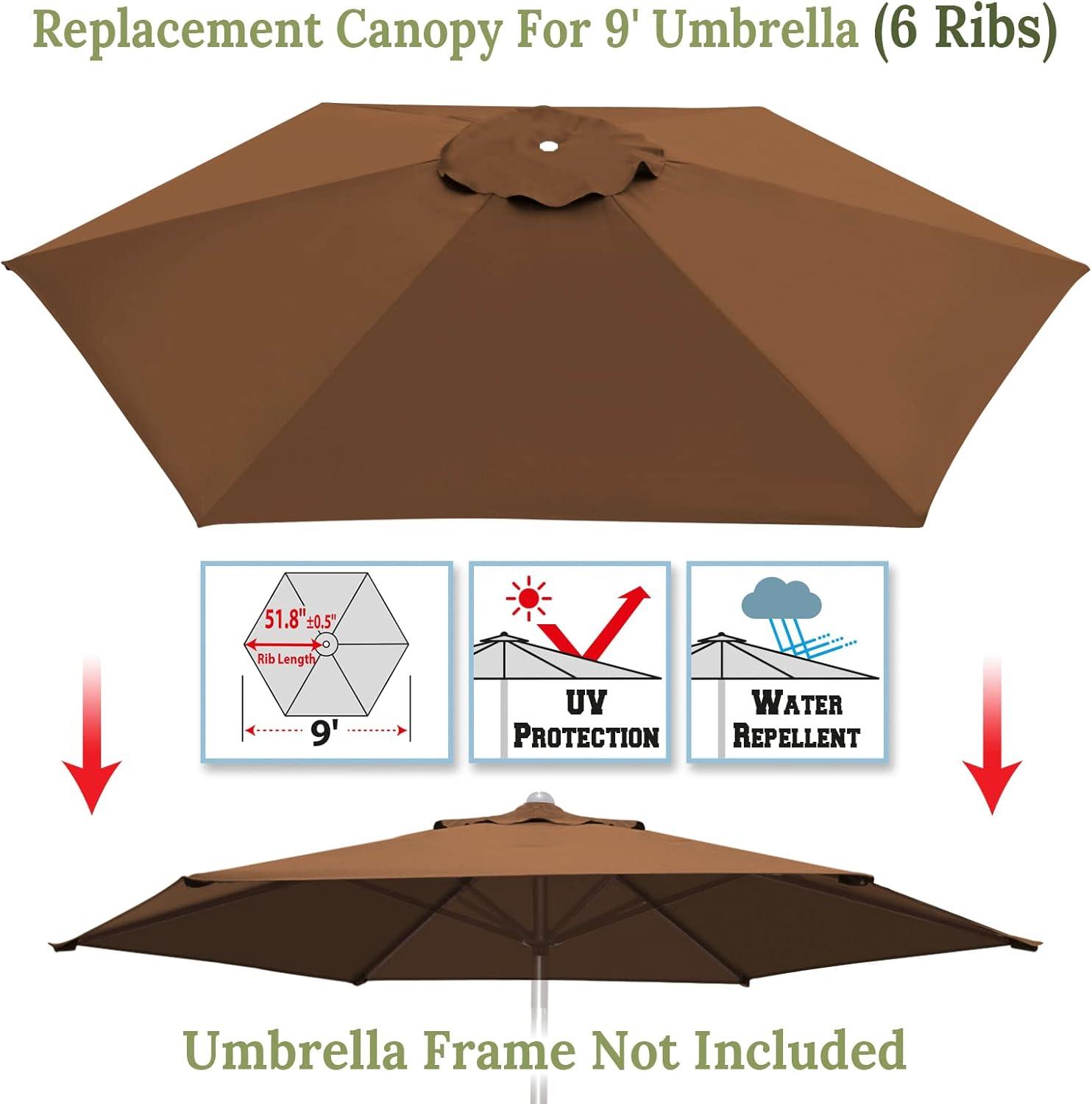 Brown 9ft Polyester Patio Umbrella Replacement Canopy