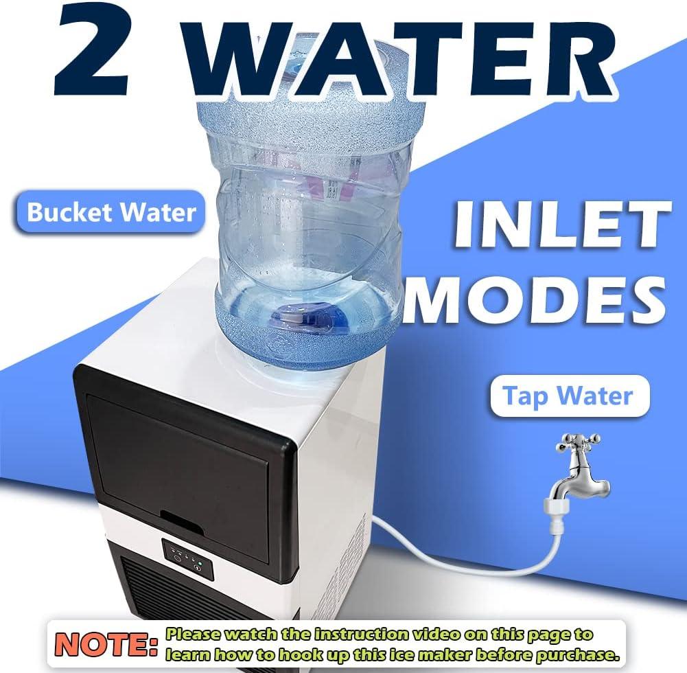 Commercial Ice Maker Machine, 70 LBS/24H Under Counter Large Ice Machine w/ 10 LBS Capacity Ice Storage Bin, 2 Water Inlet Modes, Freestanding & Built in Ice Maker for Bar/Home/Office/Shop, White