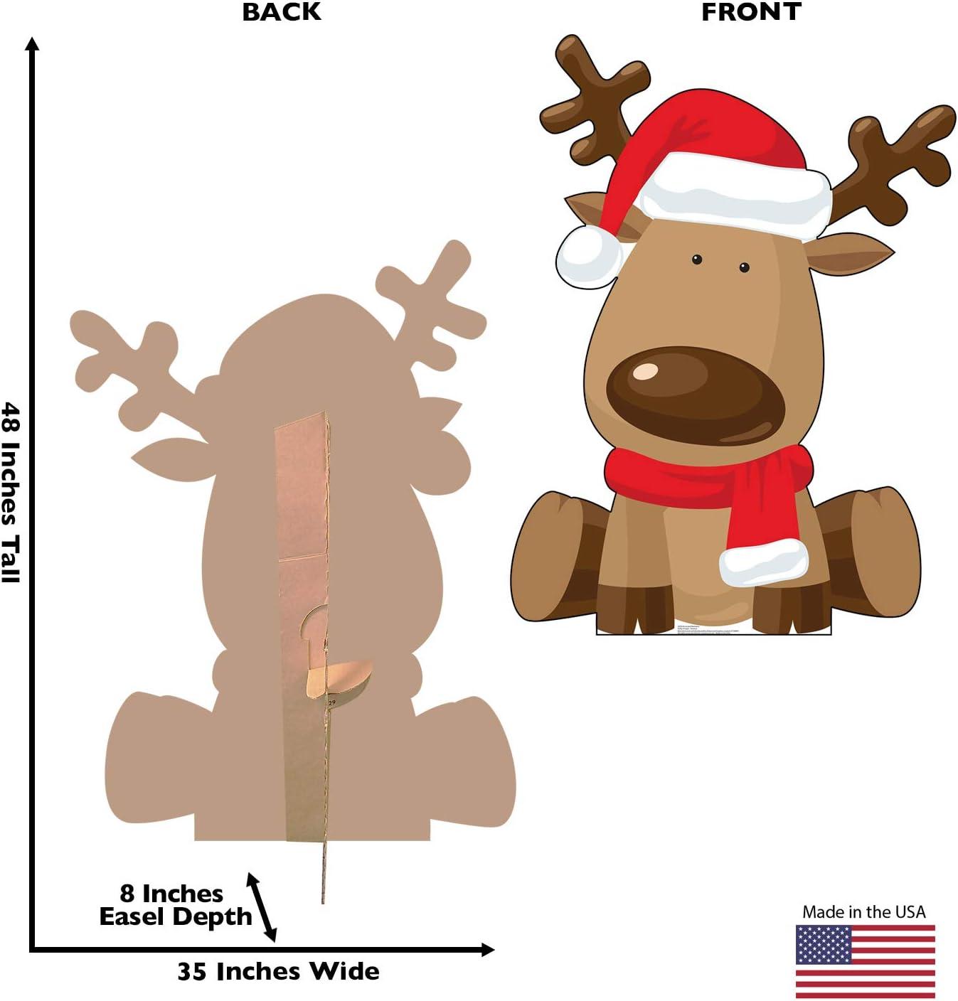 48'' Festive Brown and Red Cardboard Reindeer Standup