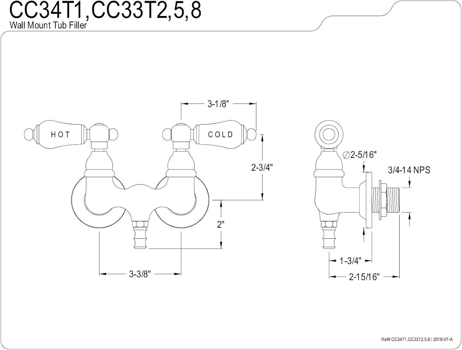 Kingston Brass Vintage Two-Handle 2-Hole Tub Wall Mount Tub Faucet