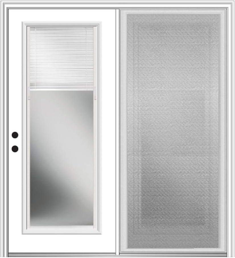 Primed Fiberglass Double Patio Door with Internal Blinds and Screen