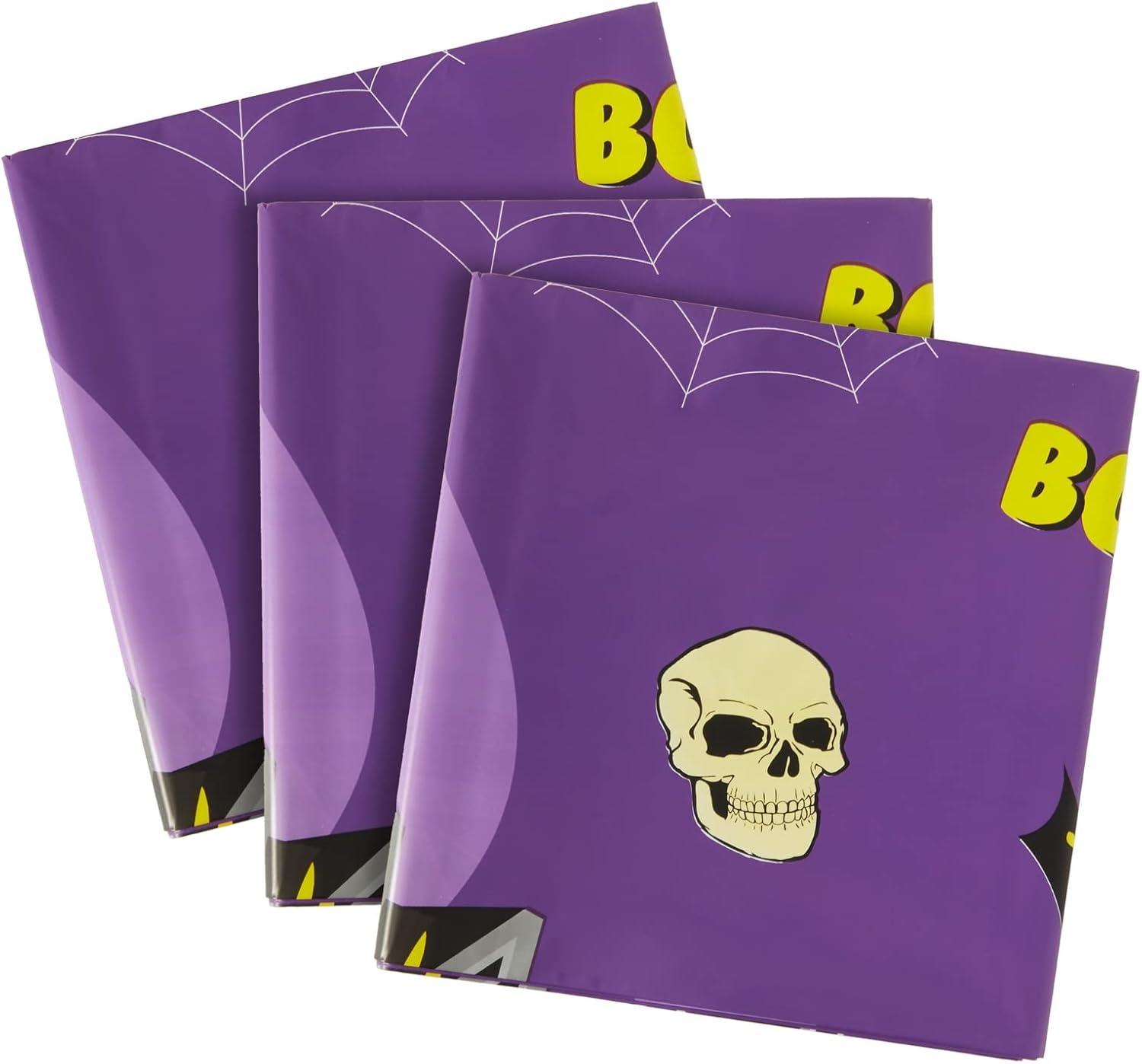 Juvale 3-Pack Halloween Table Cover for Party Supplies, Purple Disposable Plastic Tablecloth Decorations, Halloween Table Decorations for Themed Parties, Birthday Celebrations and More (54 x 108 In)