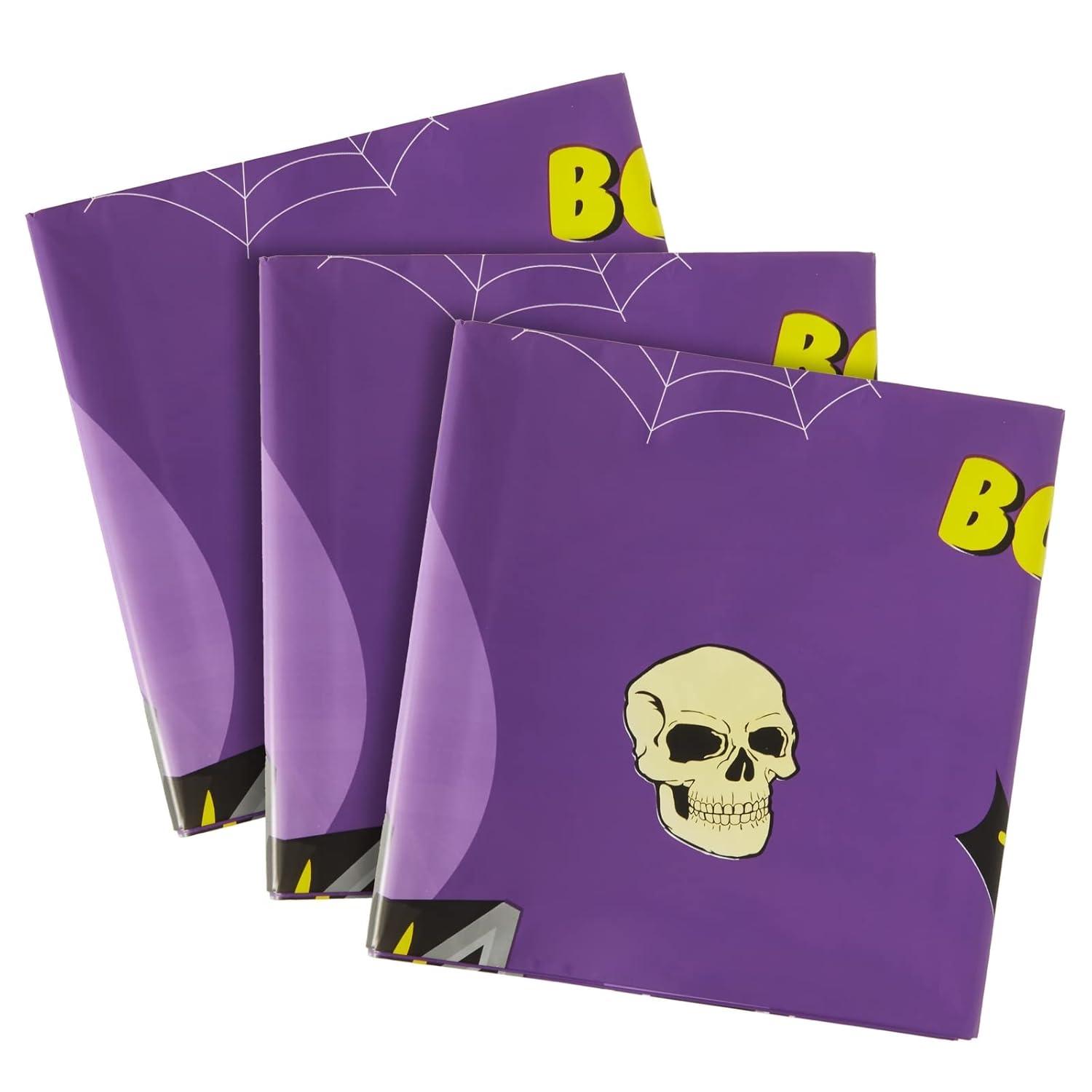 Juvale 3-Pack Halloween Table Cover for Party Supplies, Purple Disposable Plastic Tablecloth Decorations, Halloween Table Decorations for Themed Parties, Birthday Celebrations and More (54 x 108 In)