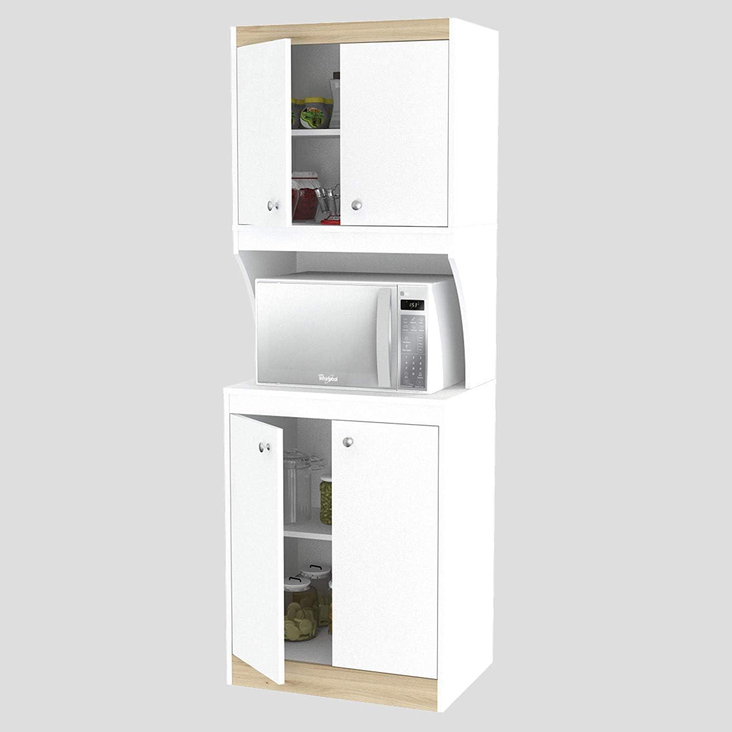 Inval Galley Laminate 4-Door 4-Shelf Kitchen Microwave Cabinet 24"W, White