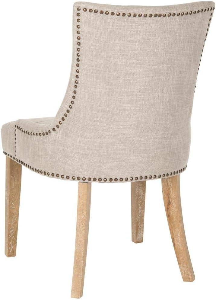 Gray Linen Upholstered Parsons Dining Chairs with Wood Legs, Set of 2