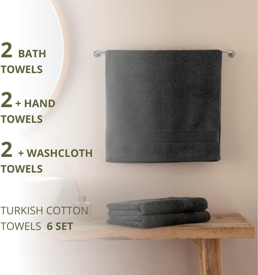 Hotel Quality Turkish Towel Set for Bathroom (6 Pcs Towel Set), Black