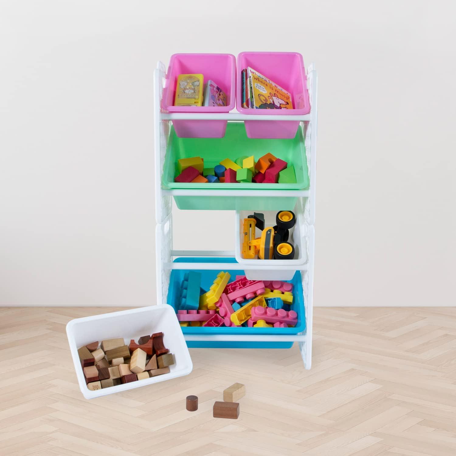 UNiPLAY Toy Organizer With 6 Removable Storage Bins and Block Play Panel, Multi-Size Bin Organizer