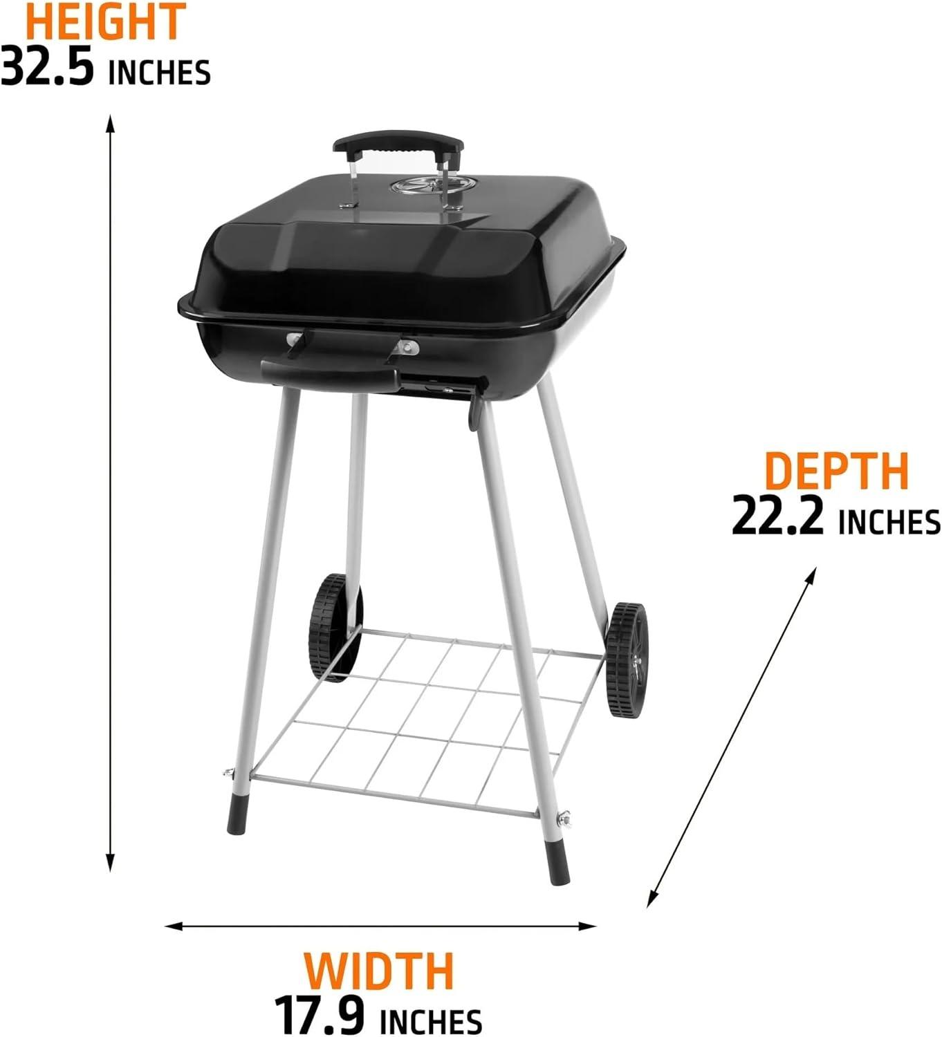 Large Black Steel Charcoal Grill with Wheels and Smoker