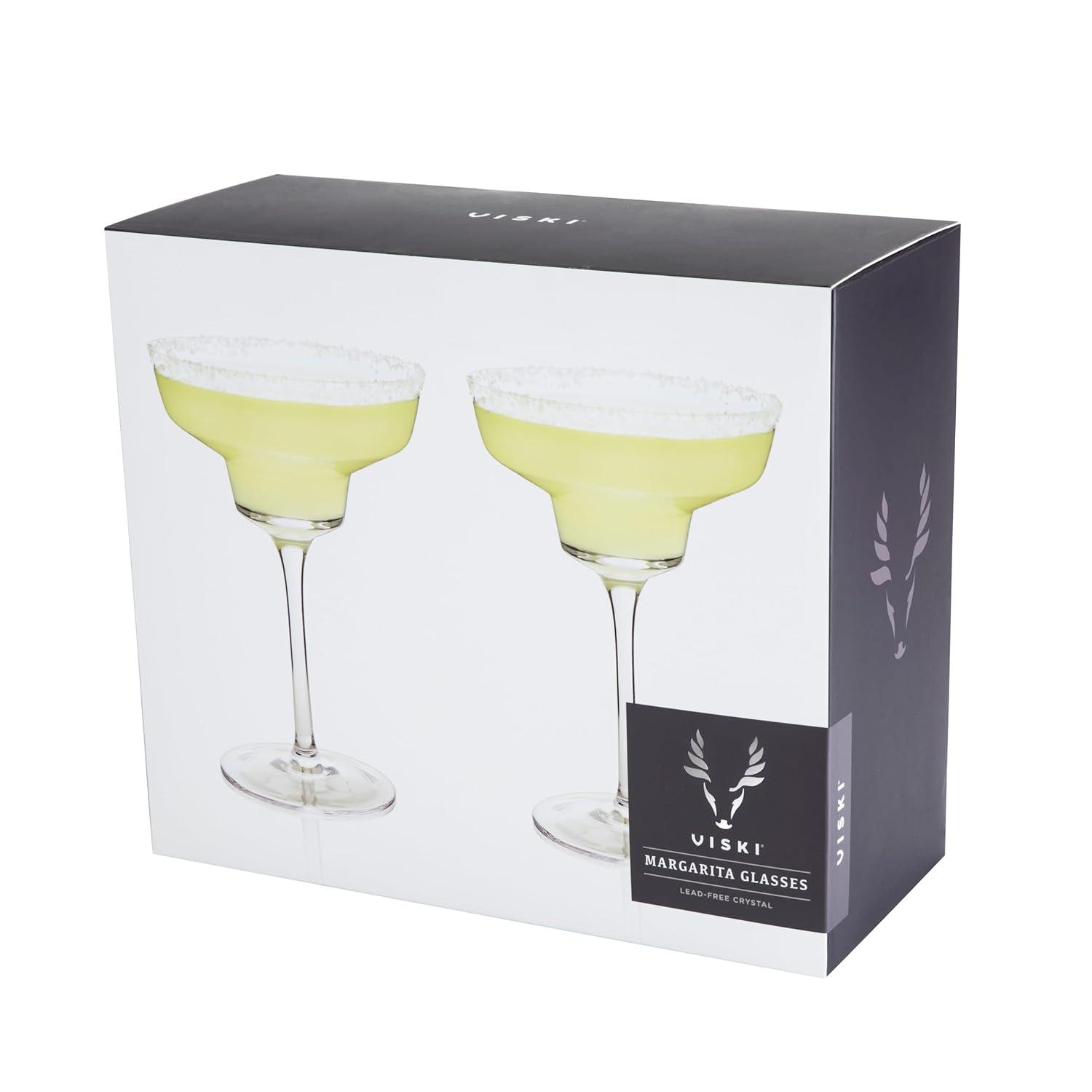 Viski Raye Angled Stemmed Margarita Glasses Set of 2 - Premium Crystal Clear Margarita Cocktail Glasses Drink Gift Set - 12oz