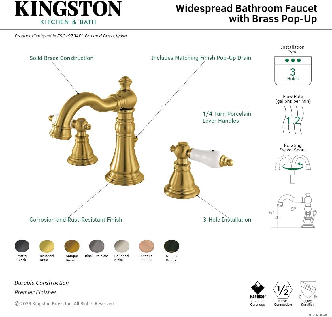 American Patriot Fauceture Widespread Bathroom Faucet with Drain Assembly