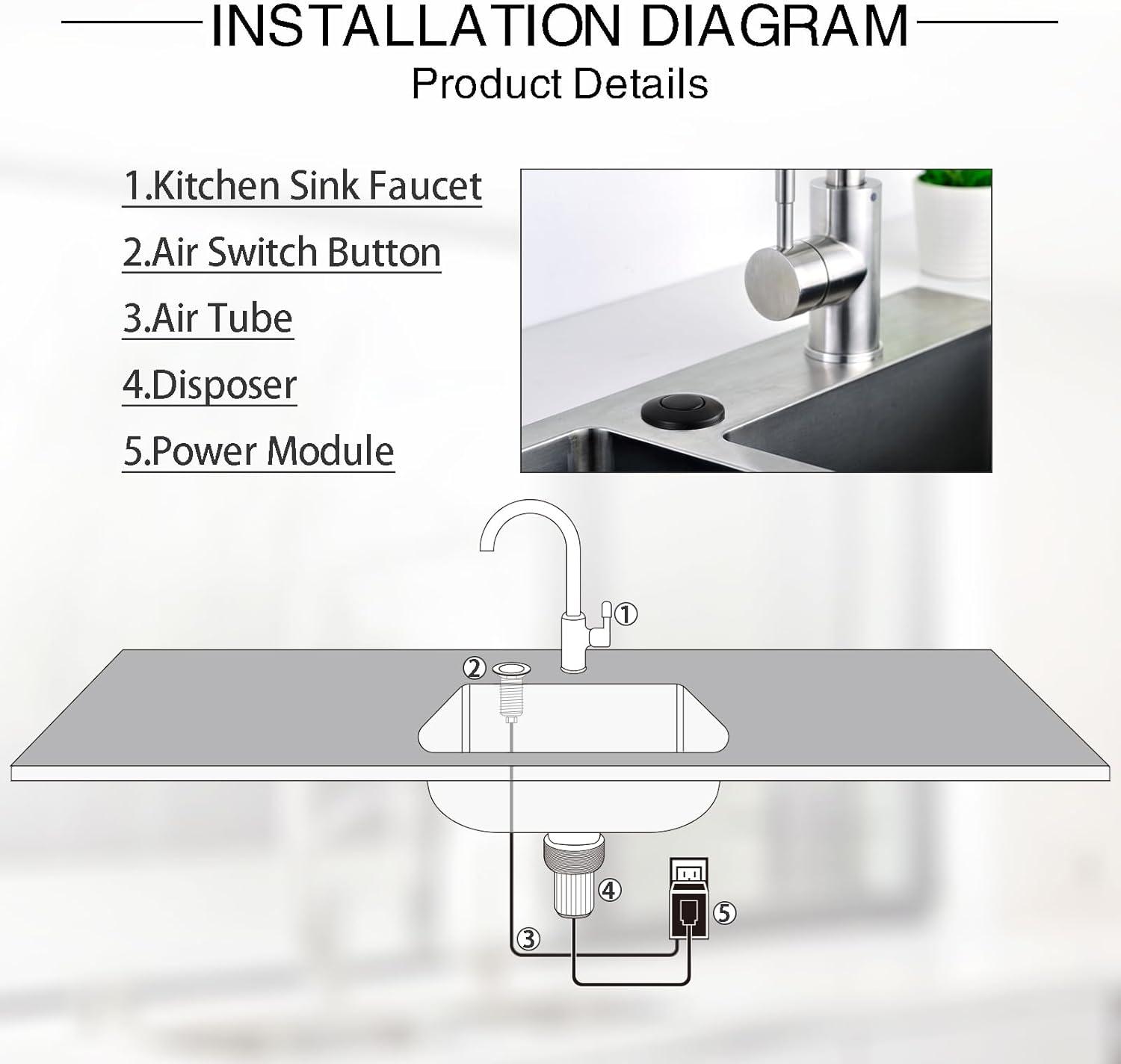 Kraus KRAUS Garbage Disposal Air Switch Kit with Push Button, AC Adapter, Power Cord, and Air Tube Included