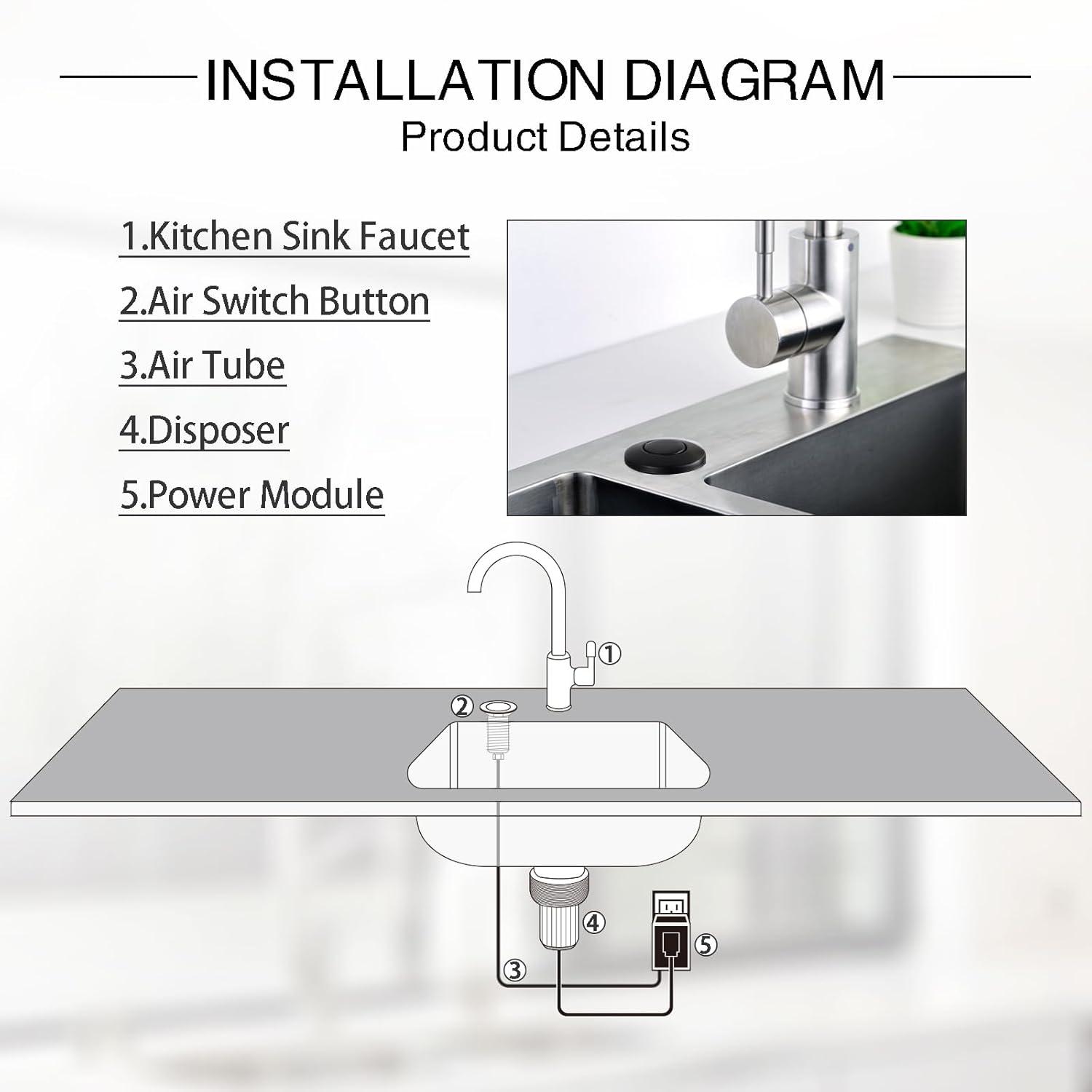 Kraus KRAUS Garbage Disposal Air Switch Kit with Push Button, AC Adapter, Power Cord, and Air Tube Included
