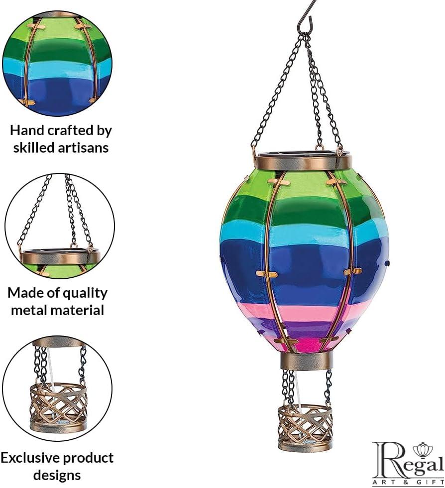 Multicolored Glass and Metal Hot Air Balloon Solar Lantern