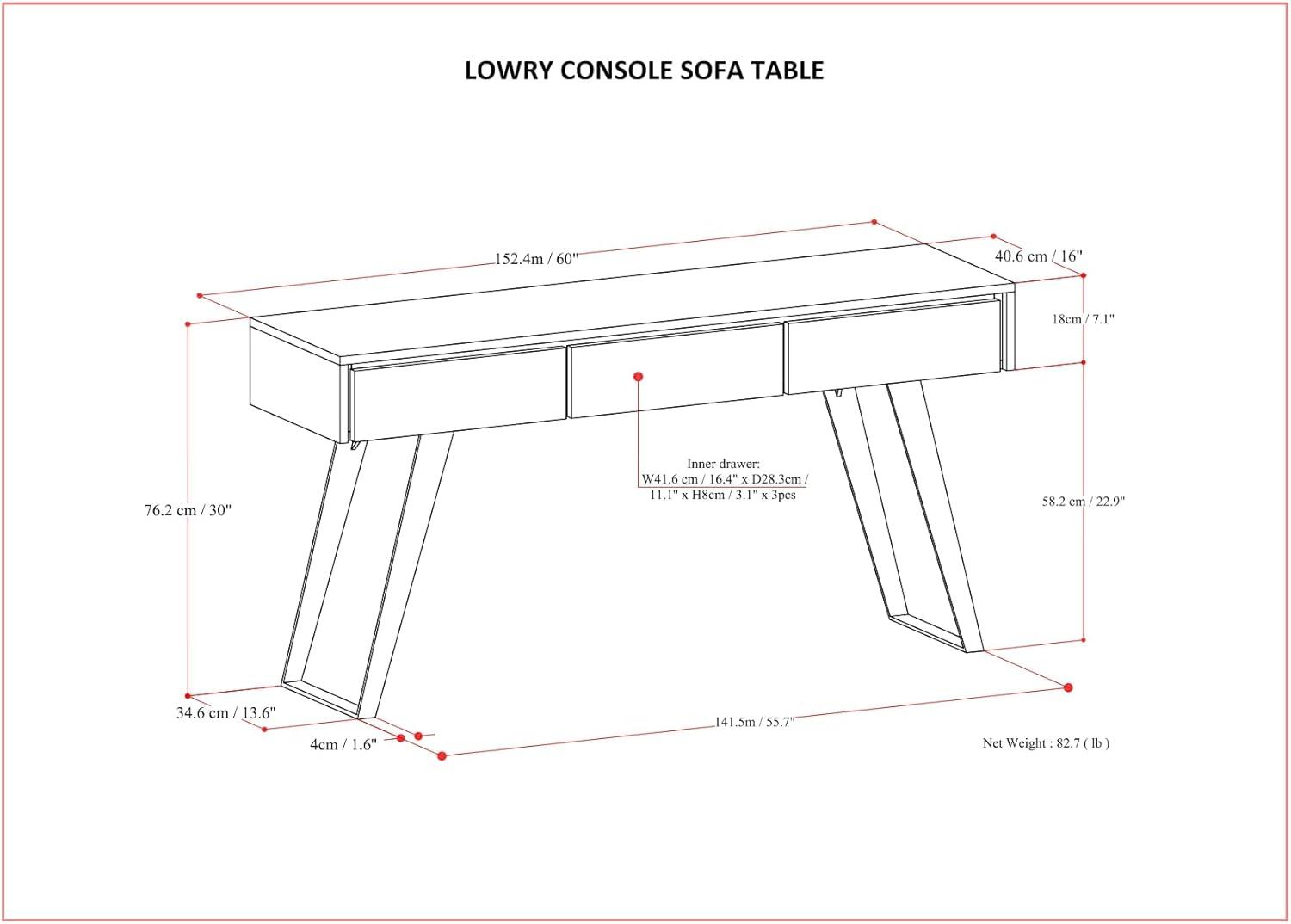 Lowry 60'' Solid Wood Top Console Table