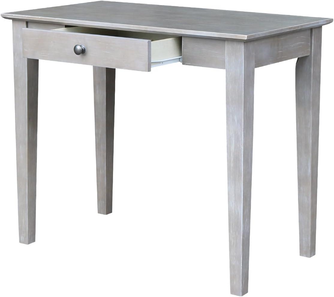 Transitional Solid Parawood Home Office Desk in Washed Gray Taupe with Drawer