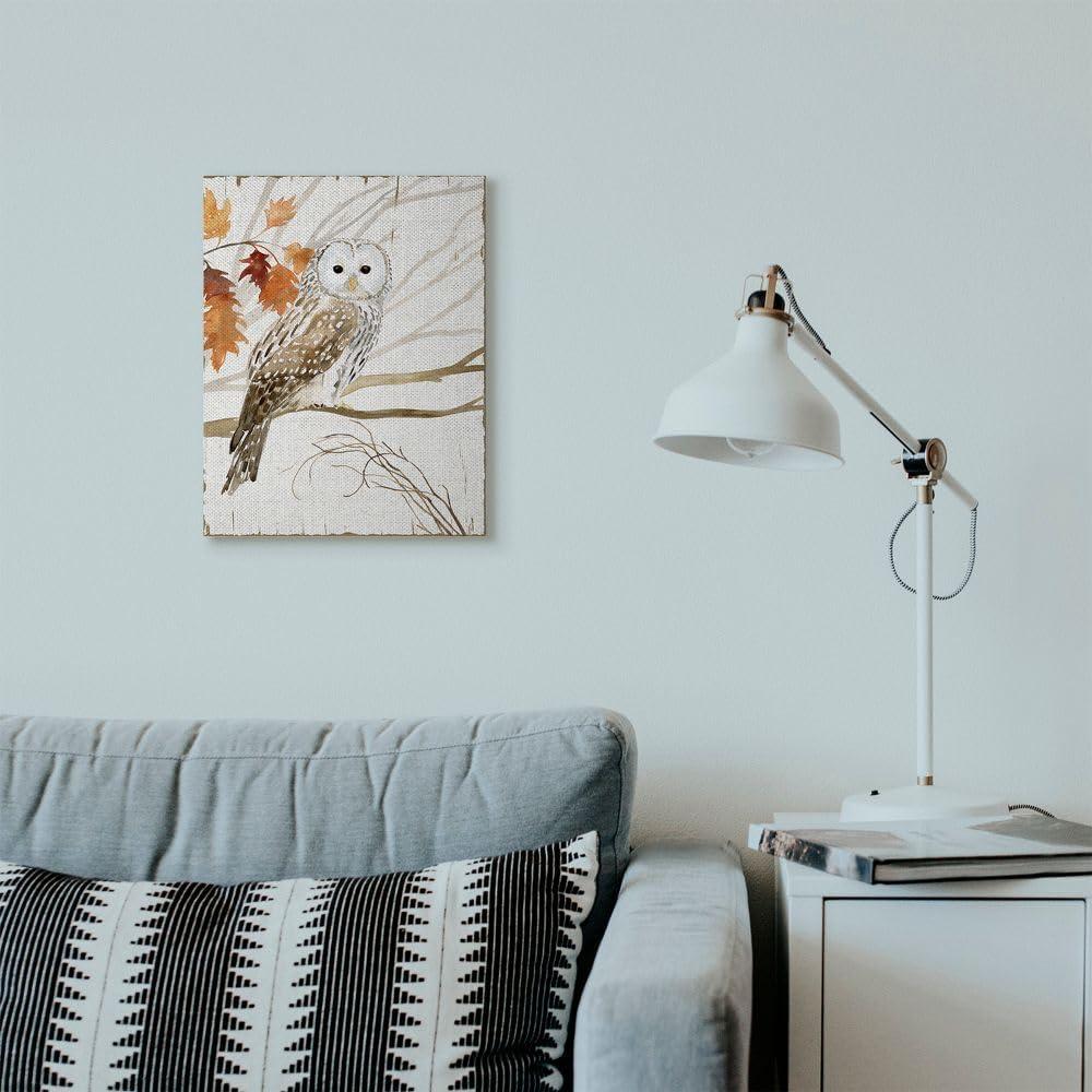 Shadudu Owl in Autumn Forest Animal Watercolor Painting Canvas Wall Art, 20x16-inch 16x20 in