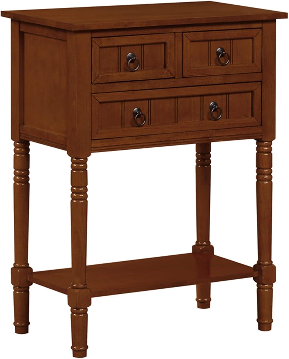 Elegant Cherry Wood Rectangular Hall Table with Storage Shelf and 3 Drawers