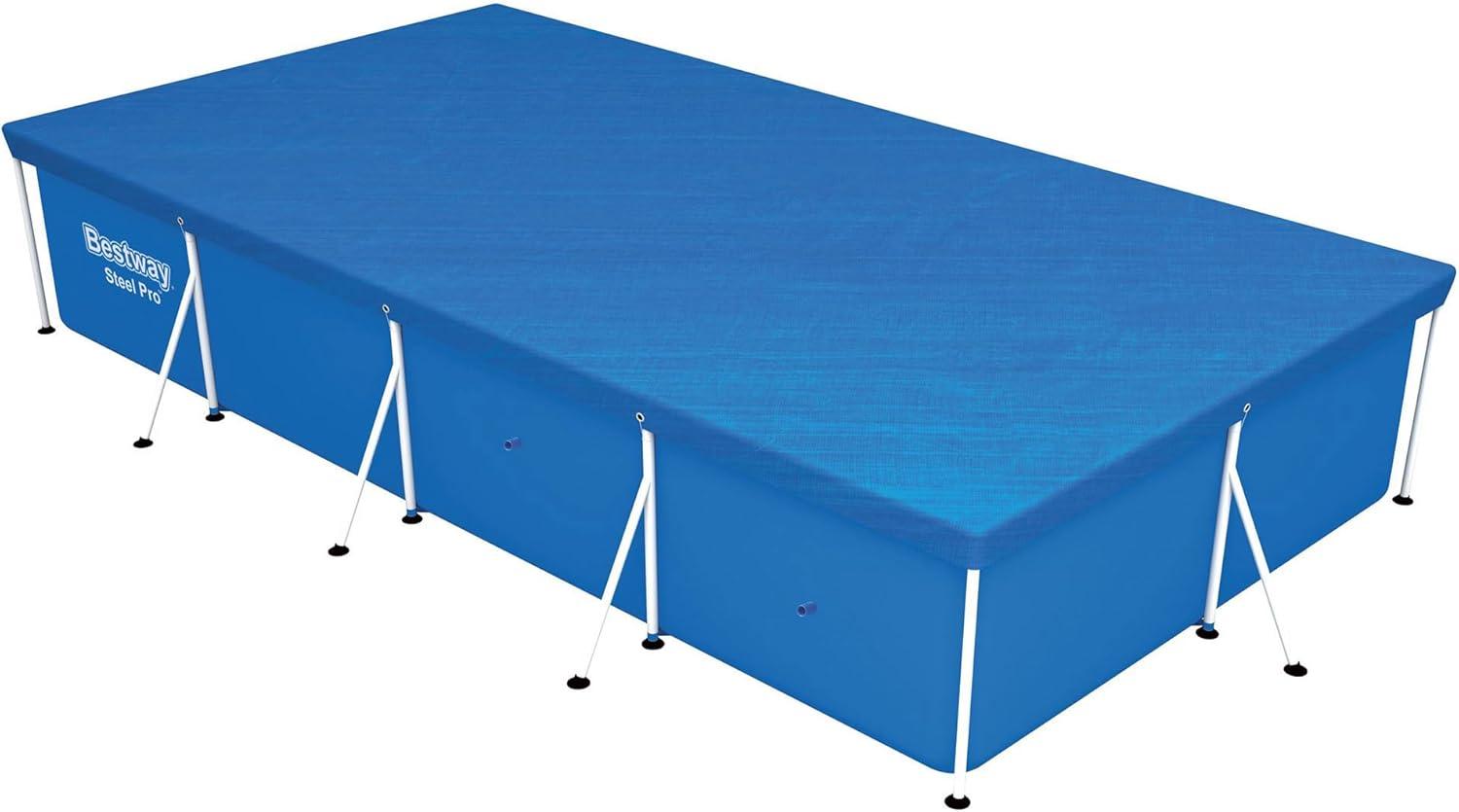Bestway Flowclear Rectangle 13' 1" x 6' 11" Pool Cover for Above Ground Swimming Pools with Drain Holes and Tie-Down Ropes, Blue (Cover Only)