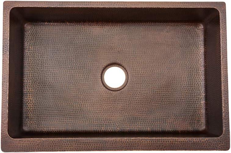33" Hammered Copper Apron Front Single Basin Kitchen Sink