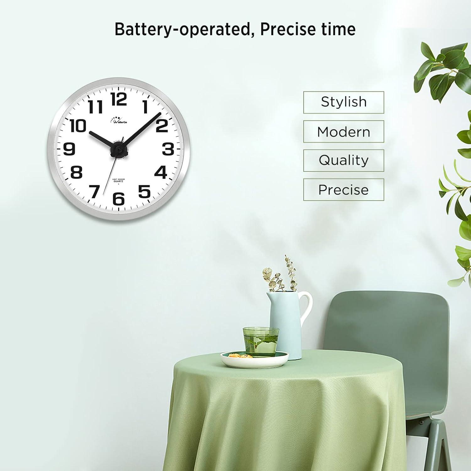 WallarGe Night Light Wall Clock for Bedroom - Silent Lighted up Wall Clock Glow in The Dark, Battery Operated Wall Clocks for Living Room/Kitchen, Easy to Read Large Digital Display, 12 Inch