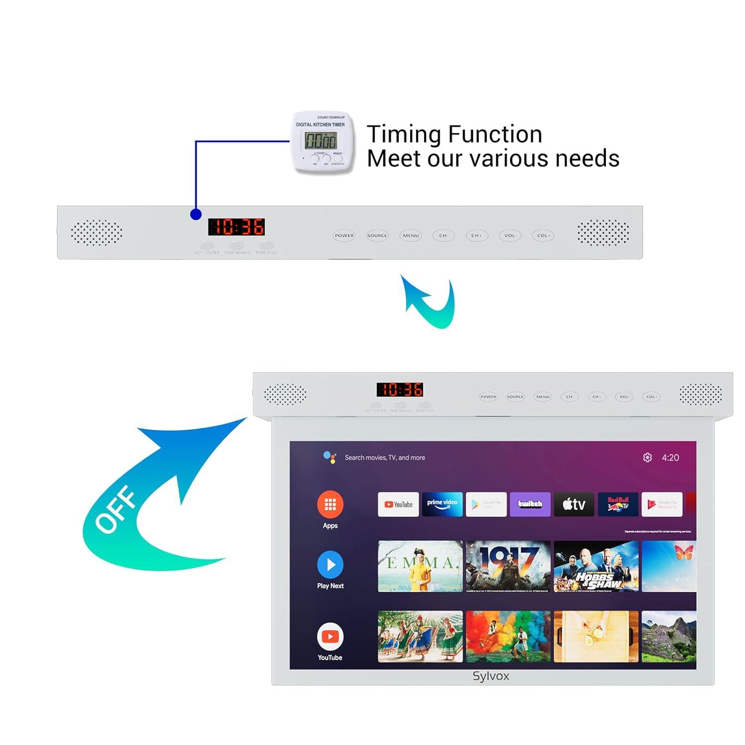 SYLVOX 15.6 inch Smart Kitchen TV, 1080P FHD Under Cabinet TV, Smart Android TV Built-in Google Play, Support Google Assistant WiFi Bluetooth