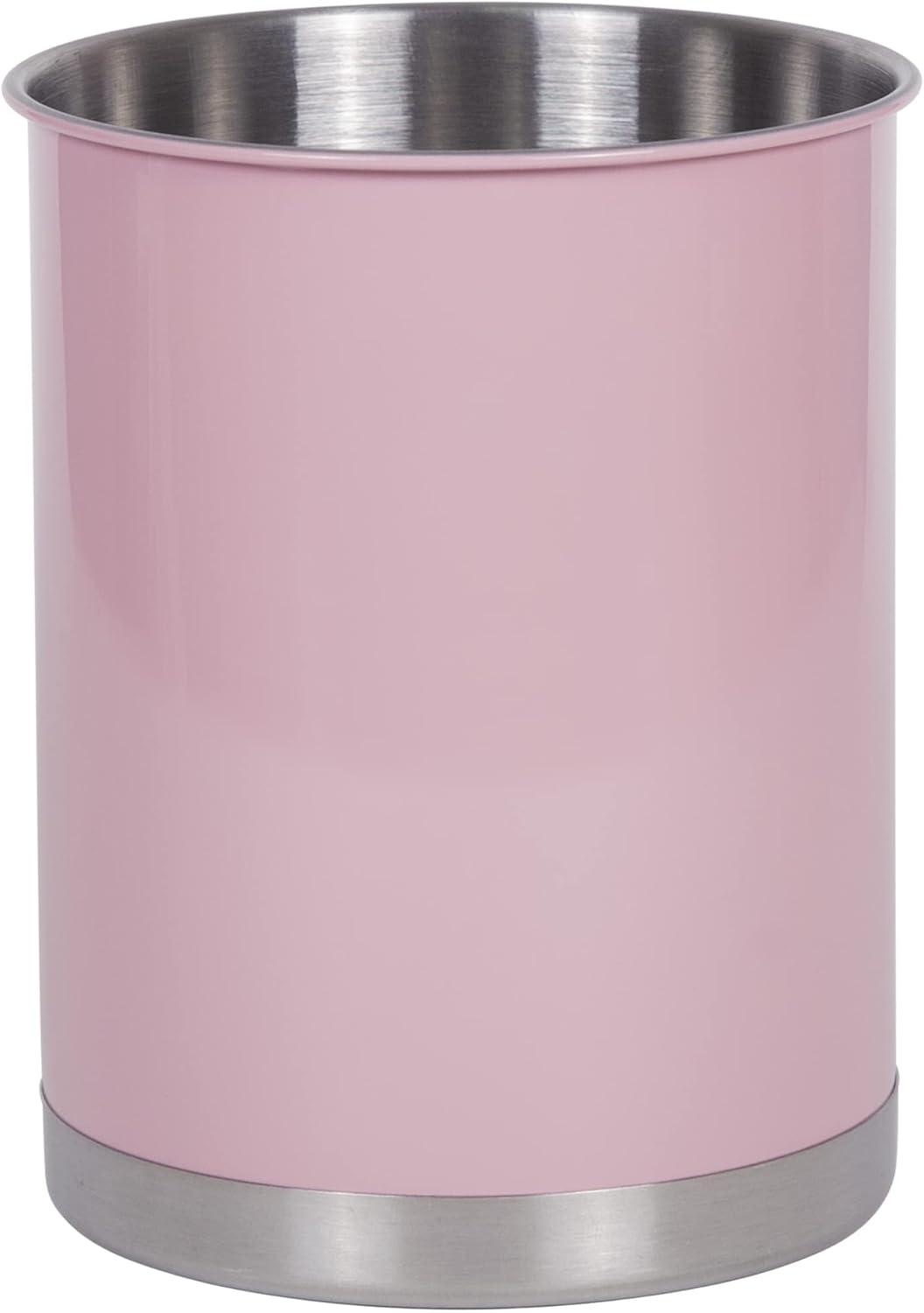 Pink Stainless Steel Cylinder Utensil Holder with Weighted Base