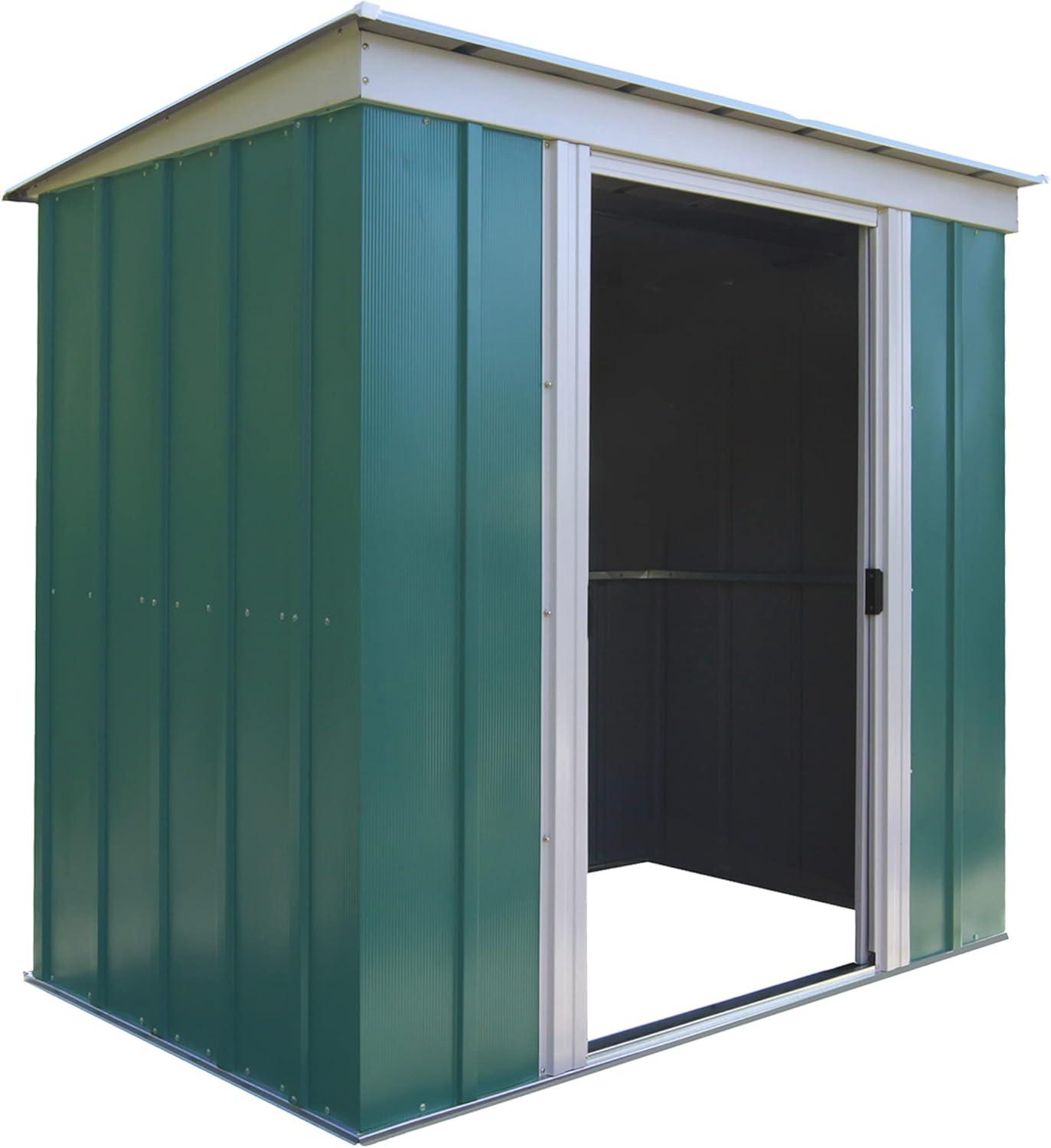 Eggshell and Green Steel Outdoor Storage Shed with Sliding Doors