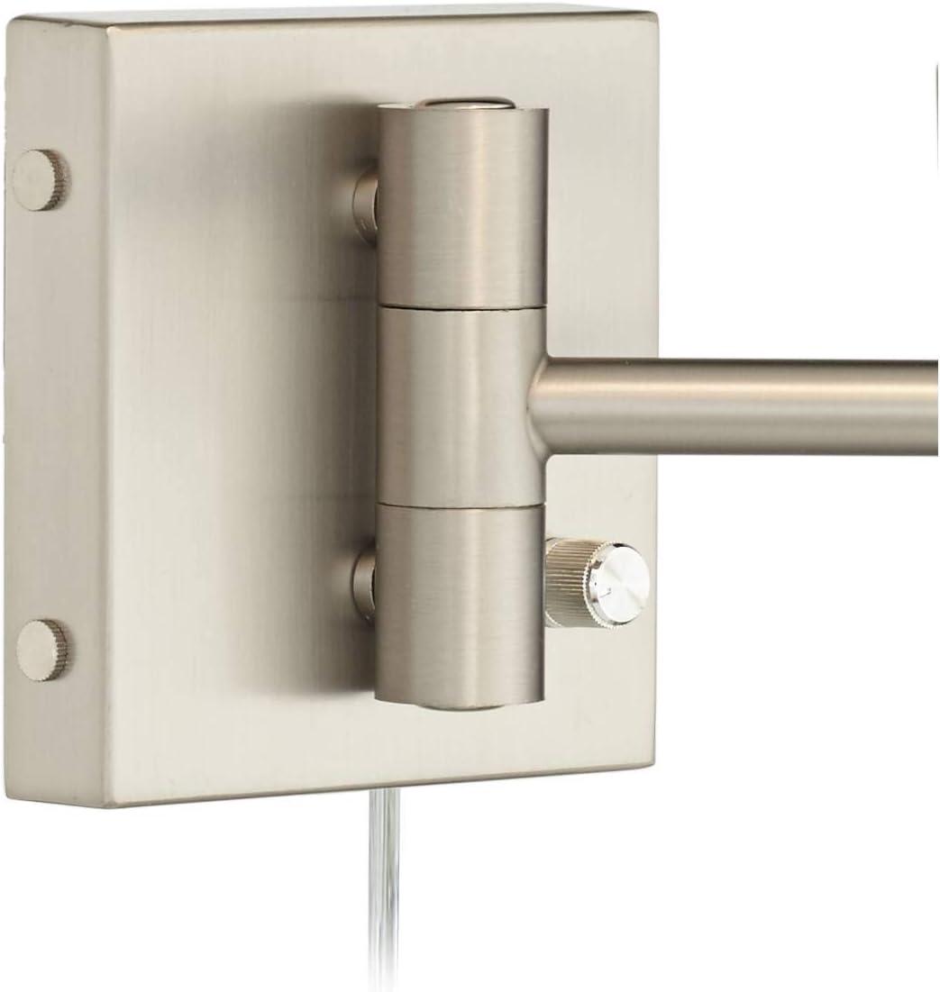 Possini Euro Design Modern Swing Arm Wall Lamps Set of 2 Brushed Nickel Plug-In Light Fixture White Drum Shade for Bedroom Bedside